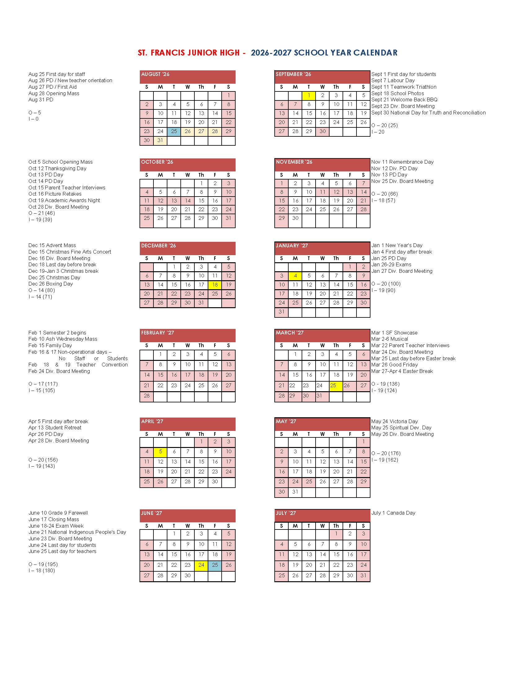 SF Calendar 26 27 NEW